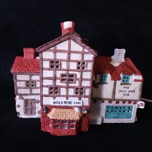 Christmas House Dickens Village Wild Rose Inn Hotel Pub Vintage w/ Light Rare